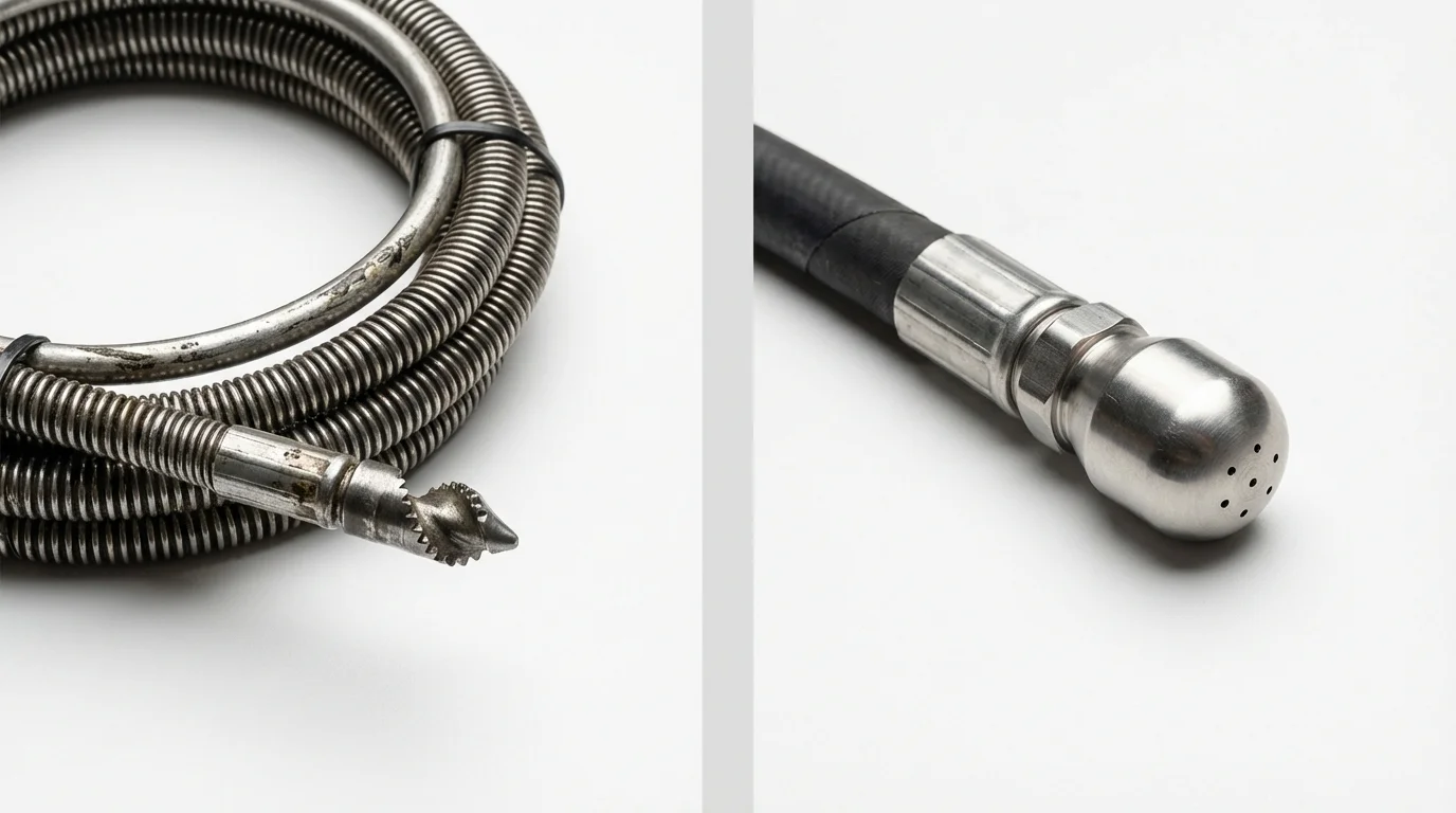 Drain snake cable and hydro jetting nozzle used for drain cleaning in Jonesboro, IL