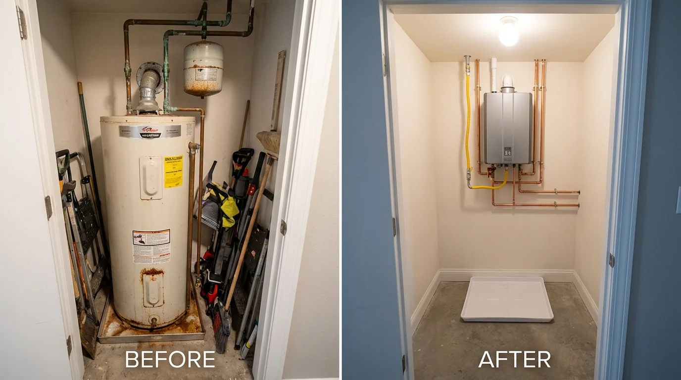 Tank water heater versus wall-mounted tankless unit comparison for Jonesboro, IL homeowners